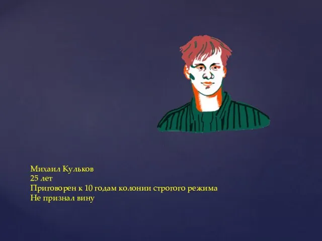 Михаил Кульков 25 лет Приговорен к 10 годам колонии строгого режима Не признал вину