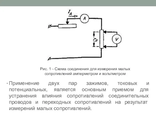 Применение двух пар зажимов, токовых и потенциальных, является основным приемом для устранения