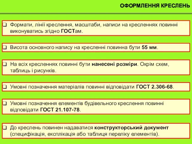 ОФОРМЛЕННЯ КРЕСЛЕНЬ Формати, лінії креслення, масштаби, написи на кресленнях повинні виконуватись згідно