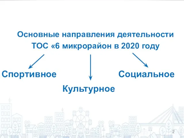 Основные направления деятельности ТОС «6 микрорайон в 2020 году Спортивное Культурное Социальное