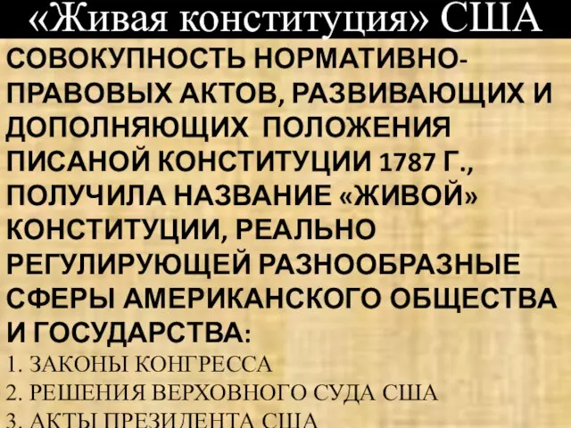 СОВОКУПНОСТЬ НОРМАТИВНО-ПРАВОВЫХ АКТОВ, РАЗВИВАЮЩИХ И ДОПОЛНЯЮЩИХ ПОЛОЖЕНИЯ ПИСАНОЙ КОНСТИТУЦИИ 1787 Г., ПОЛУЧИЛА