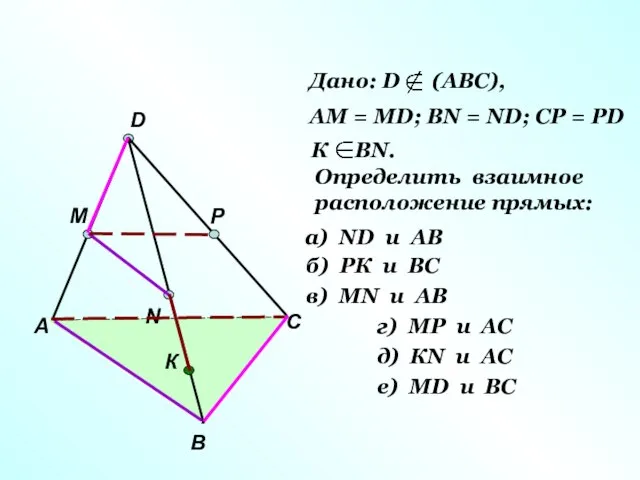А В С D M N P К Дано: D (АВС), АМ
