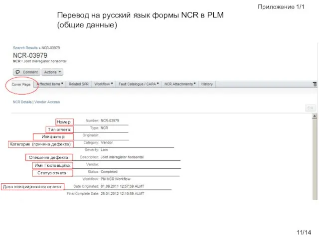 /14 Приложение 1/1 Перевод на русский язык формы NCR в PLM (общие