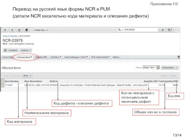 /14 Перевод на русский язык формы NCR в PLM (детали NCR касательно