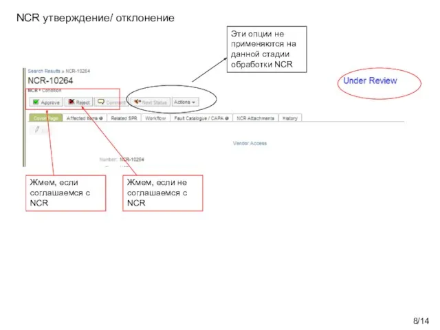 /14 NCR утверждение/ отклонение Эти опции не применяются на данной стадии обработки