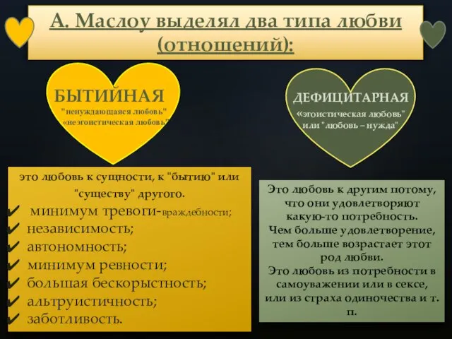 это любовь к сущности, к "бытию" или "существу" другого. минимум тревоги-враждебности; независимость;