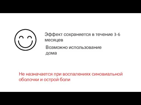 Эффект сохраняется в течение 3-6 месяцев Возможно использование дома Не назначается при