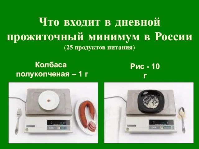 Что входит в дневной прожиточный минимум в России (25 продуктов питания) Колбаса