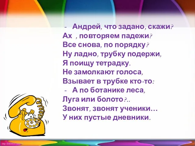 Андрей, что задано, скажи? Ах , повторяем падежи? Все снова, по порядку?