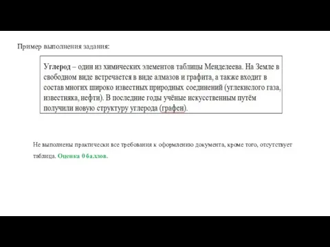 Пример выполнения задания: Не выполнены практически все требования к оформлению документа, кроме