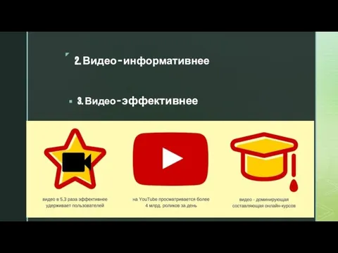 2. Видео – информативнее 3. Видео – эффективнее