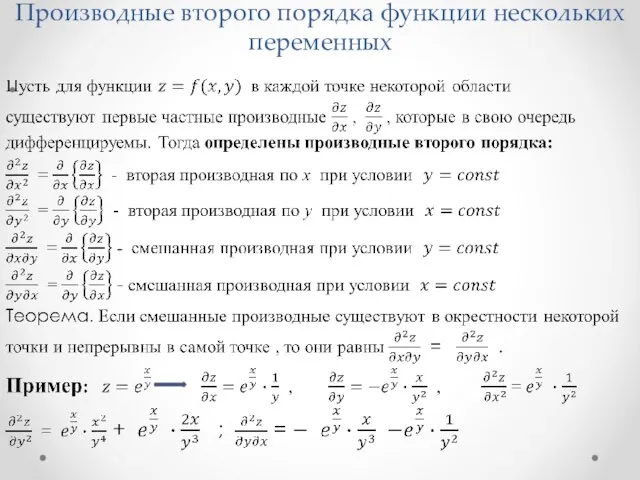 Производные второго порядка функции нескольких переменных