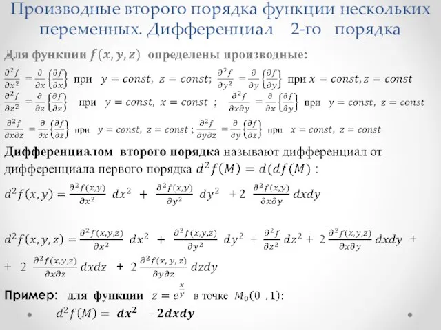 Производные второго порядка функции нескольких переменных. Дифференциал 2-го порядка