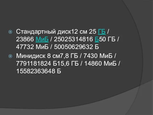 Стандартный диск12 см 25 ГБ / 23866 МиБ / 25025314816 Б50 ГБ