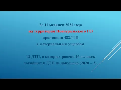 За 11 месяцев 2021 года на территории Новоуральского ГО произошло 482ДТП с