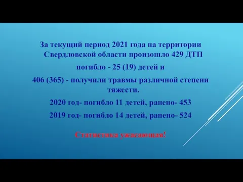 За текущий период 2021 года на территории Свердловской области произошло 429 ДТП