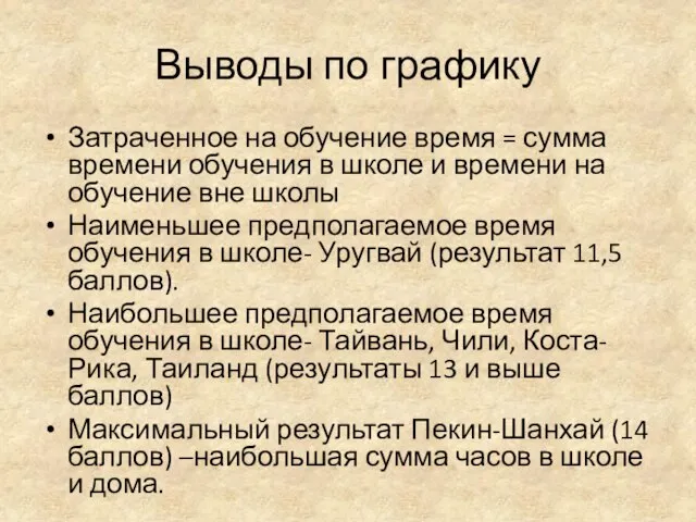 Выводы по графику Затраченное на обучение время = сумма времени обучения в