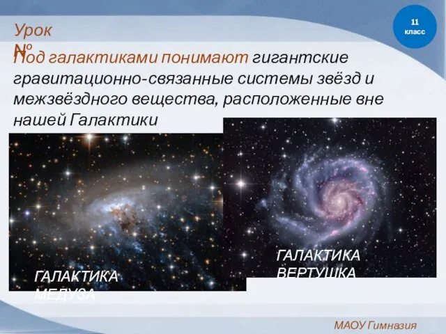 11 класс МАОУ Гимназия №11 Урок№ Под галактиками понимают гигантские гравитационно-связанные системы