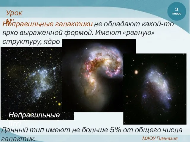 11 класс МАОУ Гимназия №11 Урок№ Неправильные (Irr) Неправильные галактики не обладают