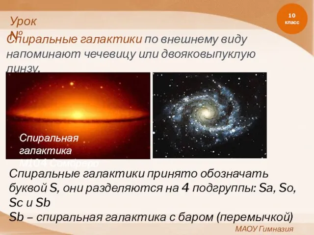 10 класс МАОУ Гимназия №11 Урок№ Спиральные галактики по внешнему виду напоминают