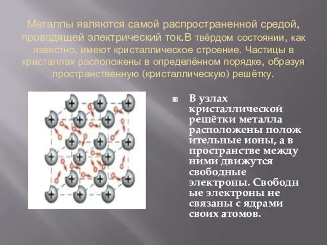 Металлы являются самой распространенной средой, проводящей электрический ток.В твёрдом состоянии, как известно,