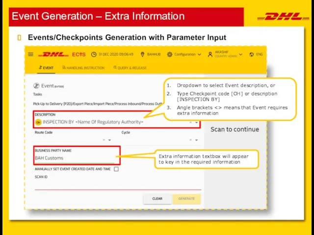 Event Generation – Extra Information Events/Checkpoints Generation with Parameter Input Extra information