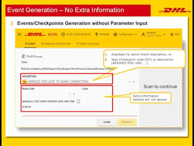 Event Generation – No Extra Information Events/Checkpoints Generation without Parameter Input Extra