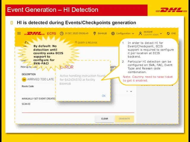 Event Generation – HI Detection HI is detected during Events/Checkpoints generation In