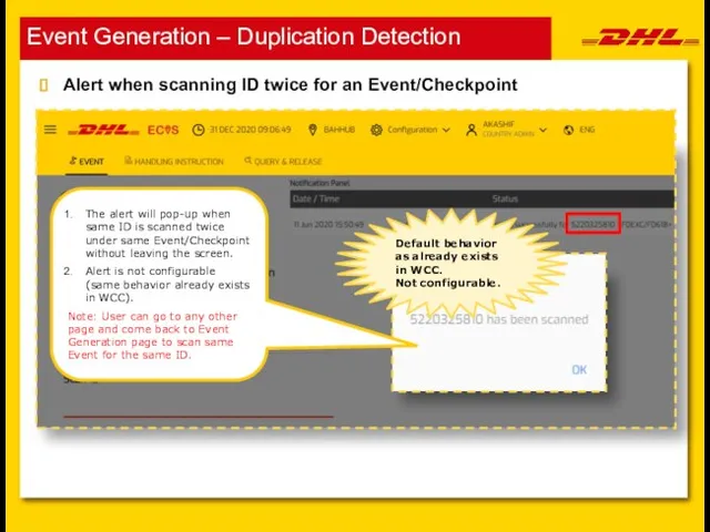 Event Generation – Duplication Detection Alert when scanning ID twice for an