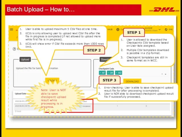 Batch Upload – How to… User is allowed to download the Checkpoints