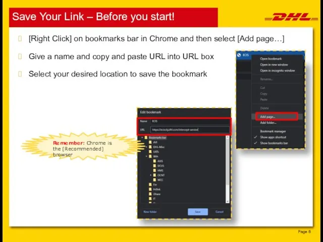 Save Your Link – Before you start! Page [Right Click] on bookmarks