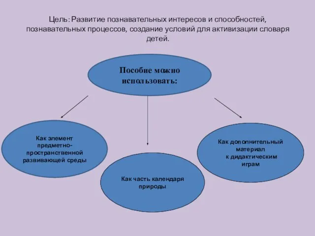 Цель: Развитие познавательных интересов и способностей, познавательных процессов, создание условий для активизации