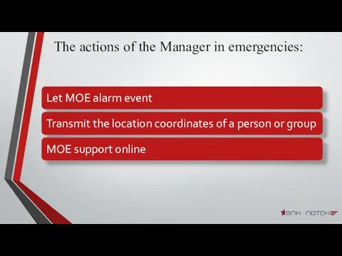 The actions of the Manager in emergencies: