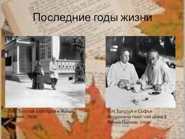 Последние годы жизни Лев Толстой с сестрой в Ясной Поляне. 1908г. Л.Н