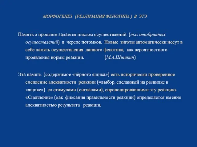 Память о прошлом задается циклом осуществлений (т.е. отобранных осуществлений) в череде потомков.