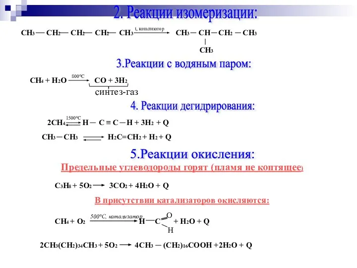 2. Реакции изомеризации: СН3 СН2 СН2 СН2 СН3 t, катализатор СН3 СН