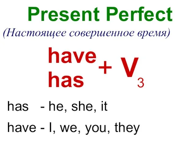Present Perfect (Настоящее совершенное время) has - he, she, it have - I, we, you, they