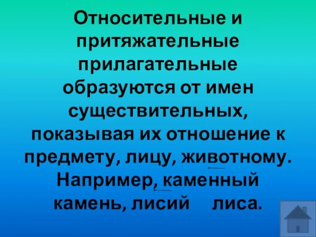 Относительные и притяжательные прилагательные образуются от имен существительных, показывая их отношение к