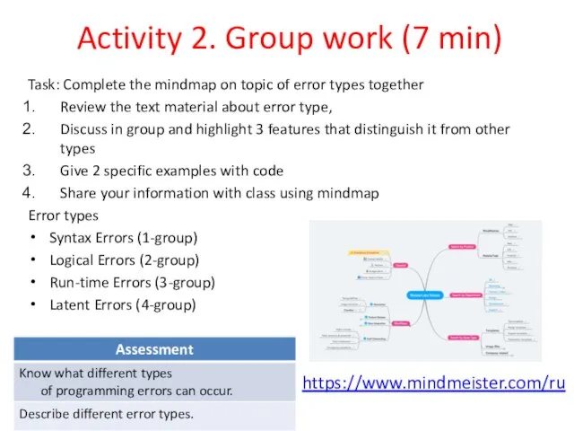 Activity 2. Group work (7 min) Task: Complete the mindmap on topic