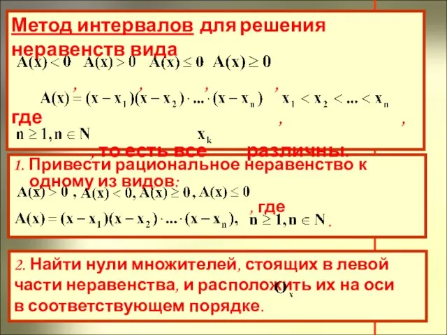 Метод интервалов для решения неравенств вида , , , , где ,