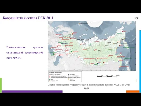 29 Координатная основа ГСК-2011 Расположение пунктов спутниковой геодезической сети ФАГС