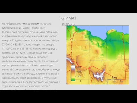 КЛИМАТ ЛИВИИ На побережье климат средиземноморский субтропический, на юге – пустынный тропический