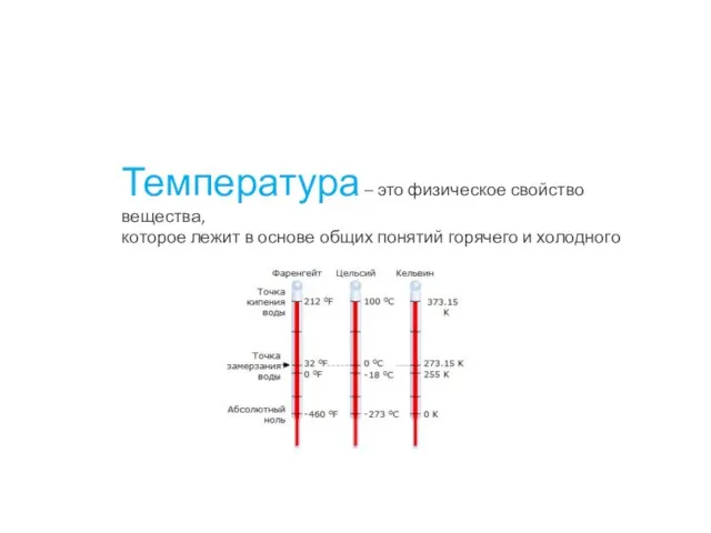 Температура – это физическое свойство вещества, которое лежит в основе общих понятий горячего и холодного