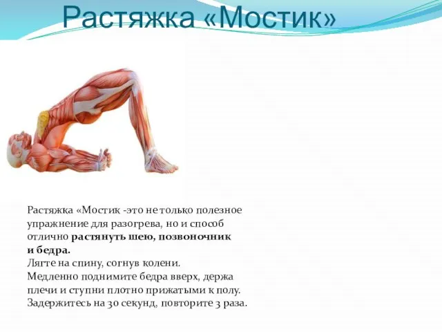 Растяжка «Мостик» Растяжка «Мостик -это не только полезное упражнение для разогрева, но