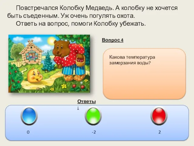 Повстречался Колобку Медведь. А колобку не хочется быть съеденным. Уж очень погулять