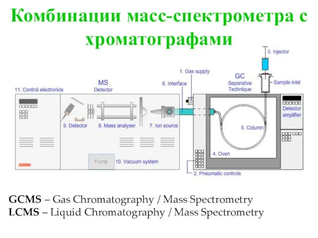 Комбинации масс-спектрометра с хроматографами GCMS – Gas Chromatography / Mass Spectrometry LCMS