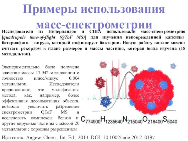 Примеры использования масс-спектрометрии Исследователи из Нидерландов и США использовали масс-спектрометрию [quadrupole time-of-flight