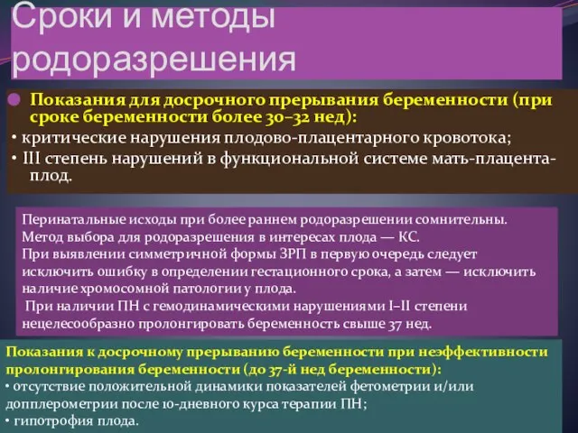 Сроки и методы родоразрешения Показания для досрочного прерывания беременности (при сроке беременности