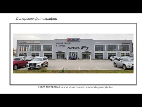 Дилерские фотографии 正面全景含公路Full view of showroom and surrounding road photos