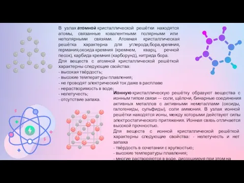 В узлах атомной кристаллической решётки находятся атомы, связанные ковалентными полярными или неполярными